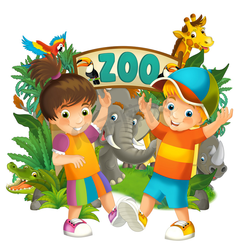 卡通动物园、 游乐园、 儿童插图图片