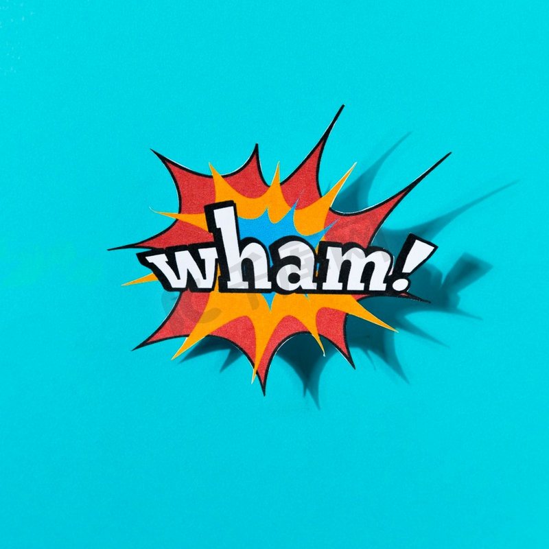 wham字漫画书效果蓝色背景图片