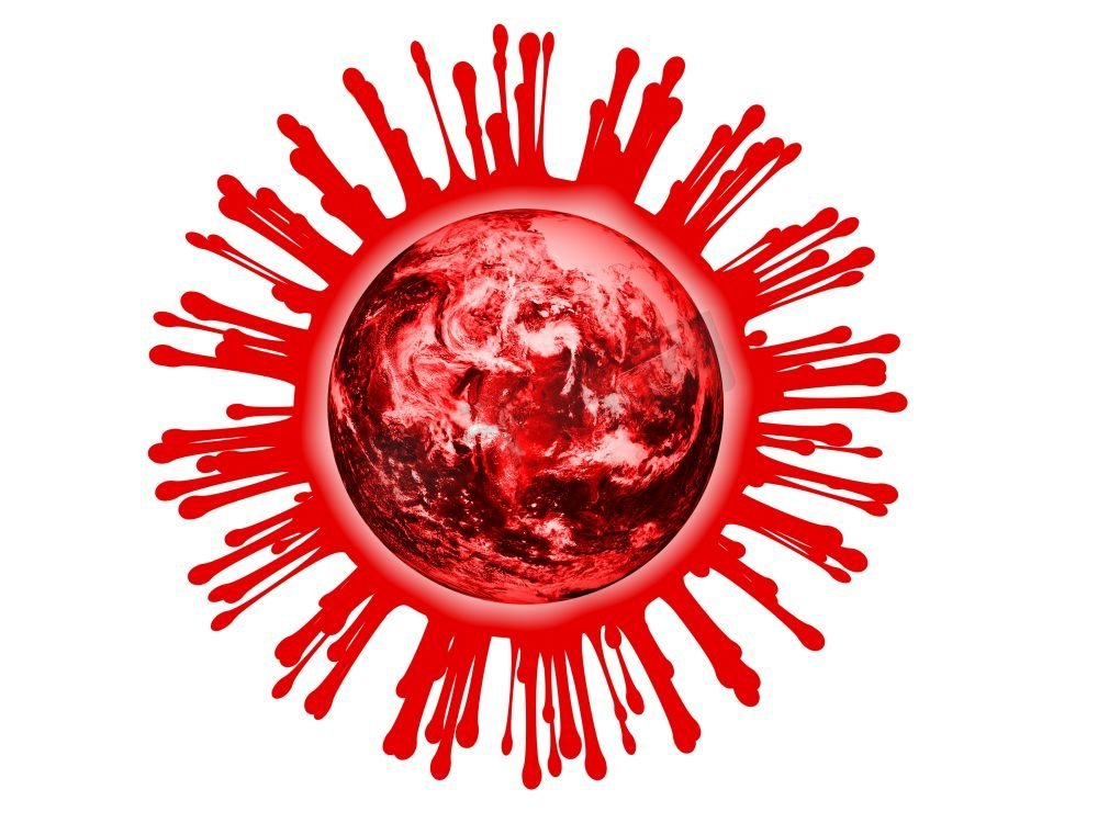 地球仪和冠状病毒颗粒覆盖全球病毒大流行的主题。  地球地球仪图片来自美国宇航局。图片