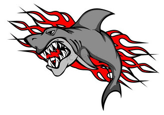 带有部落火焰的危险鲨鱼用于纹身或吉祥物设计