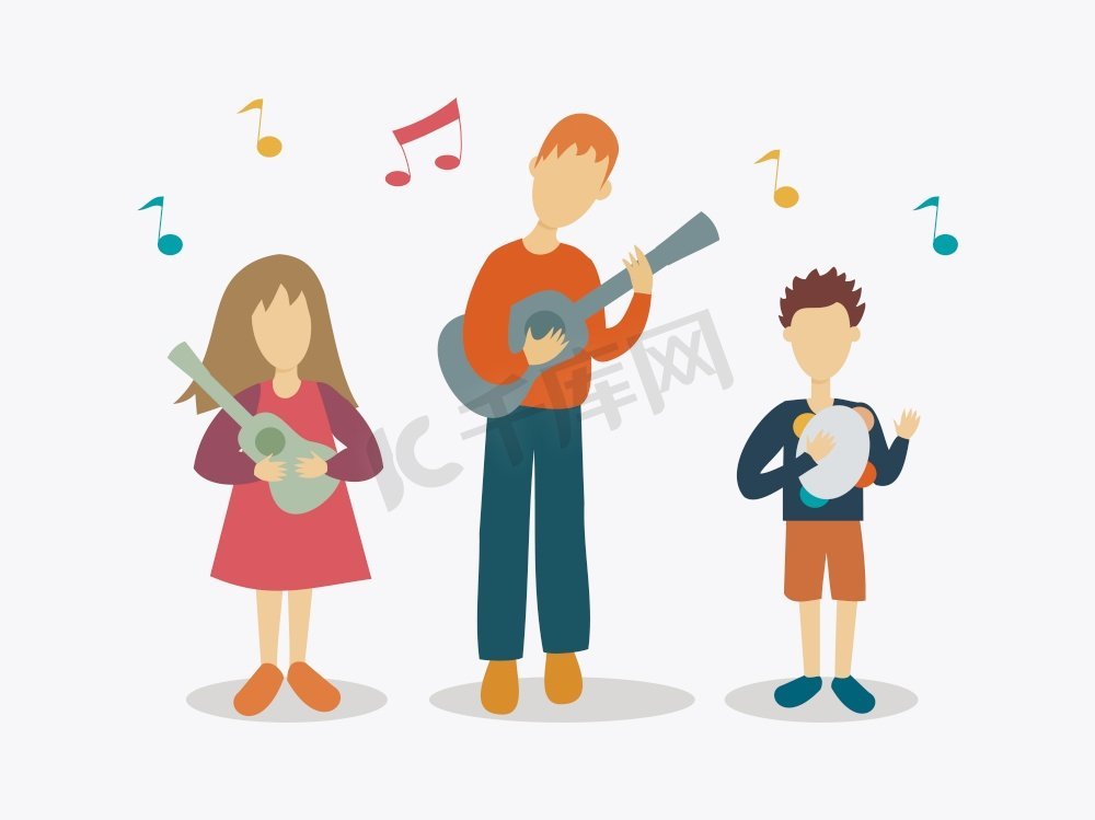 父亲与孩子一起演奏乐器的插图—父亲节庆祝活动图片