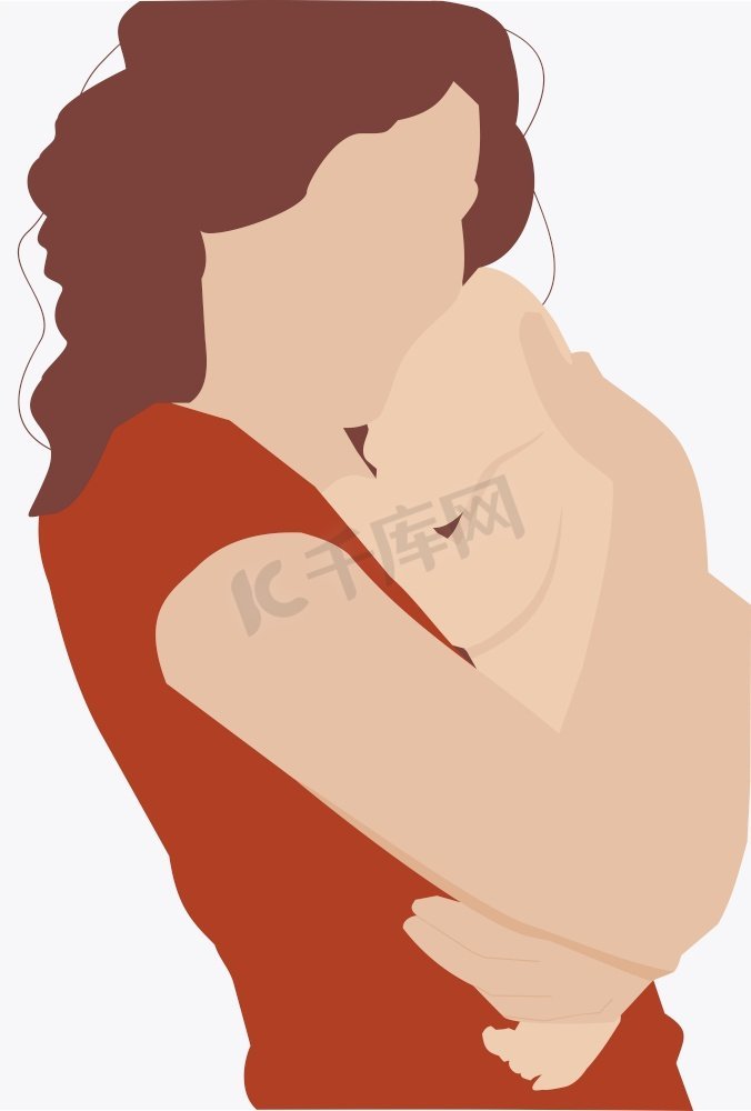 一位母亲抱着她刚出生的婴儿的插图--时尚而简约的肖像图片
