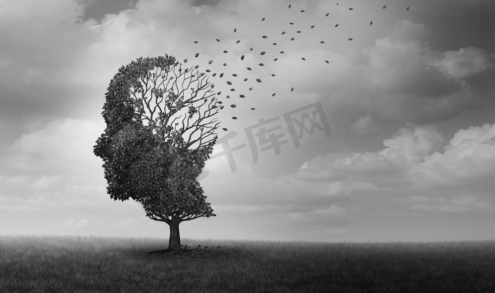 阿尔茨海默病作为一种神经病理，因大脑退行性变而导致记忆丧失，是一种超现实的医学神经学疾病概念。图片