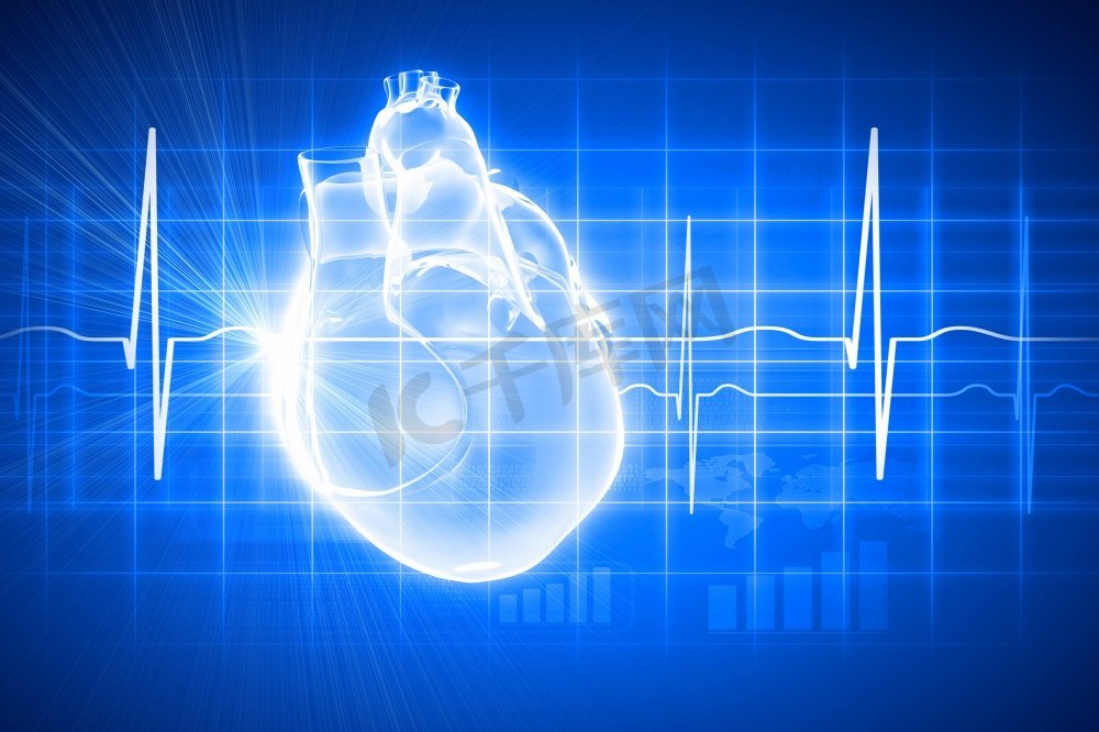 人的心脏会跳动。人体心脏的心电图虚拟图像图片
