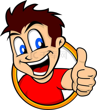 卡通人物竖起大拇指.