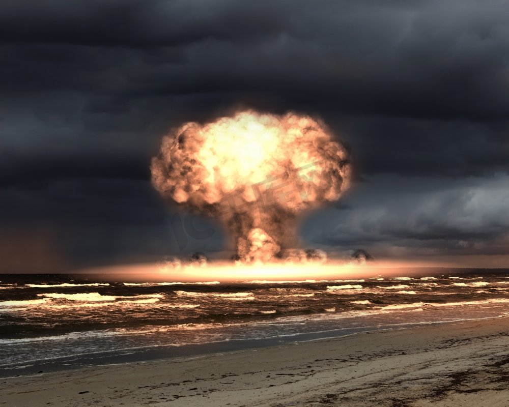 核爆炸在一个户外设置。象征着环境保护和核能的危险。图片