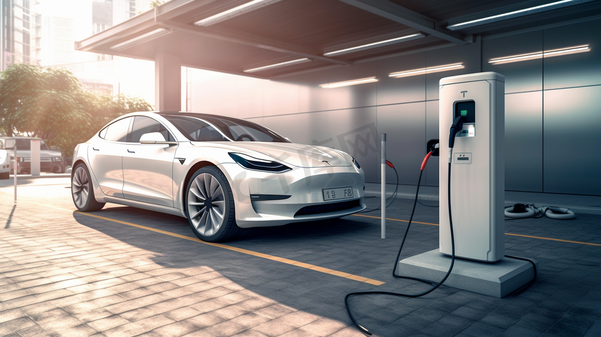 白色新能源汽车充电充电桩图片