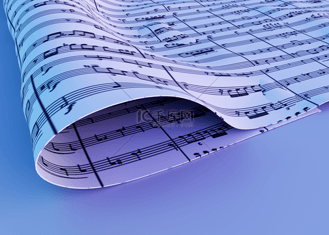 3d蓝色白色布料折叠五线谱乐谱