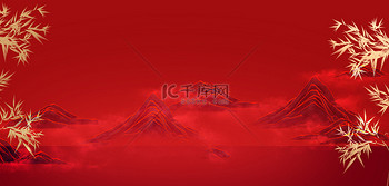 喜庆红色中国风竹子背景