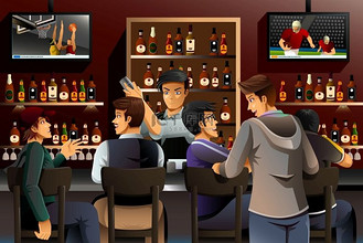 人们在酒吧闲逛的矢量图