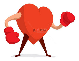 艰难卡通图片素材_坚韧的心与拳击手套的卡通插图