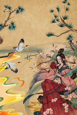 上巳节女人褐色古典背景