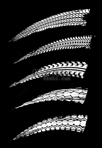 免抠背景轮胎痕迹或轮胎轨迹打滑痕迹打印矢量车轮道路泥泞上的轮胎