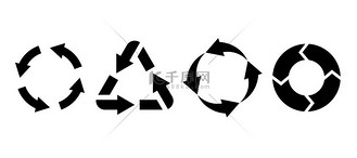 回收环保标签黑色轮廓圆形和三角形箭头生物垃圾可生物降解的废物重复使用和回收环保标志产品唱歌污染控制矢量隔离集回收环保标签黑色轮廓圆圈