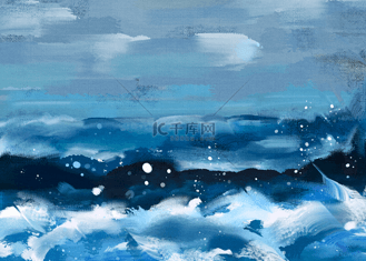 蓝色海洋油画抽象艺术背景
