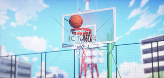 卡通风格户外体育篮球场地C4D背景