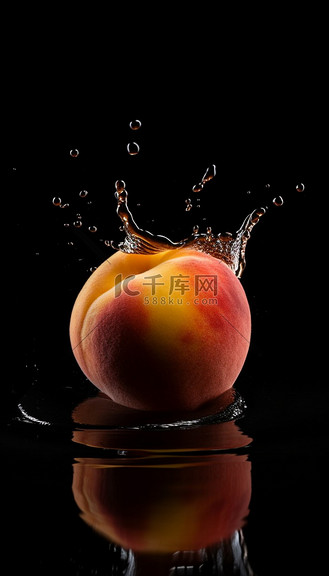 水蜜桃在水中的产品摄影