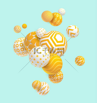 黄色装饰花纹球。明亮的抽象几何构图.