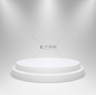 灰色立面背景3D素材模型_现实的白色圆形讲台在演播室照明.灰色背景下产品展示的3D基座或平台.