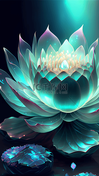 青色唯美莲花花瓣水珠