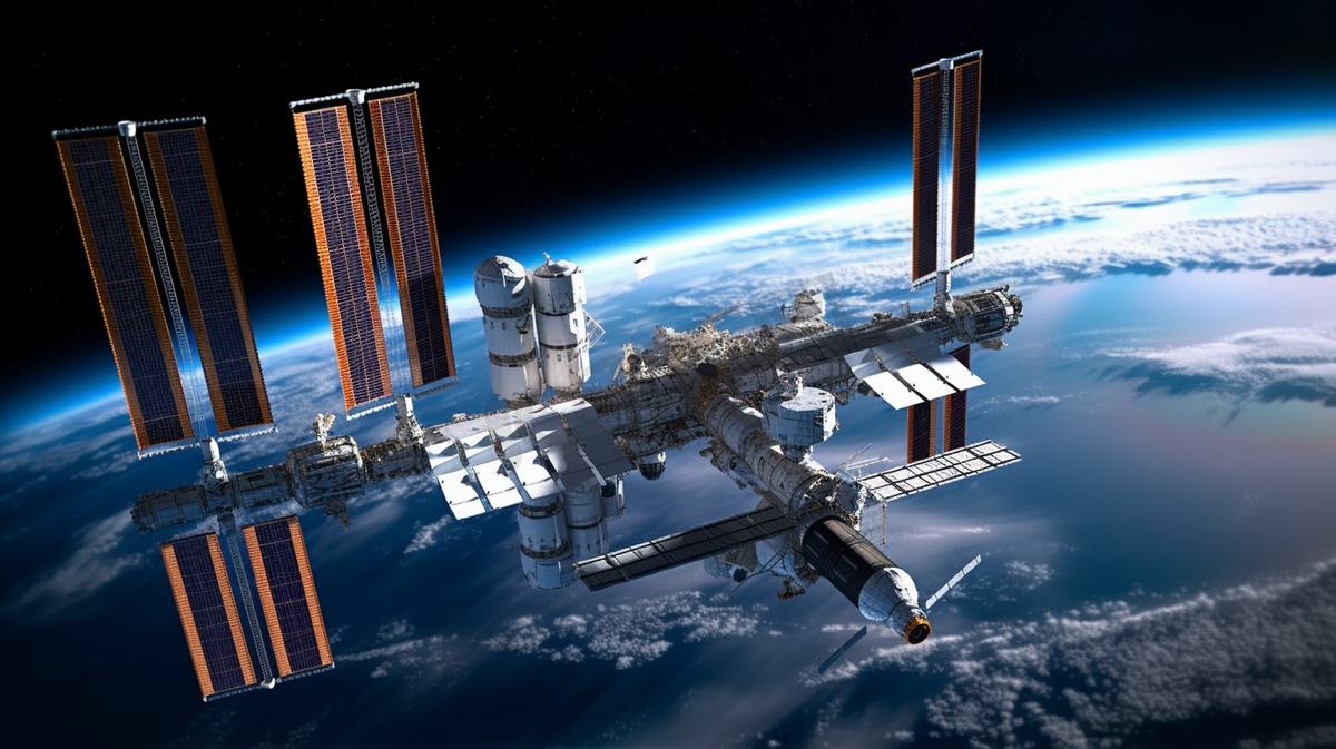 外太空的空间站，这张图片的元素由美国宇航局提供的3d渲染
图片
