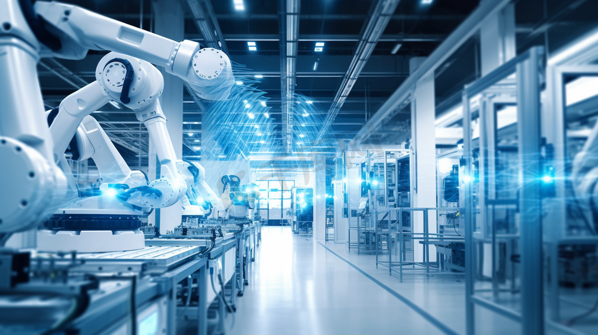 智能工厂或工业4.0的概念，物联网(IOT)有助于将机器人与云计算连接起来，并增加自动化的人触摸虚拟界面
图片