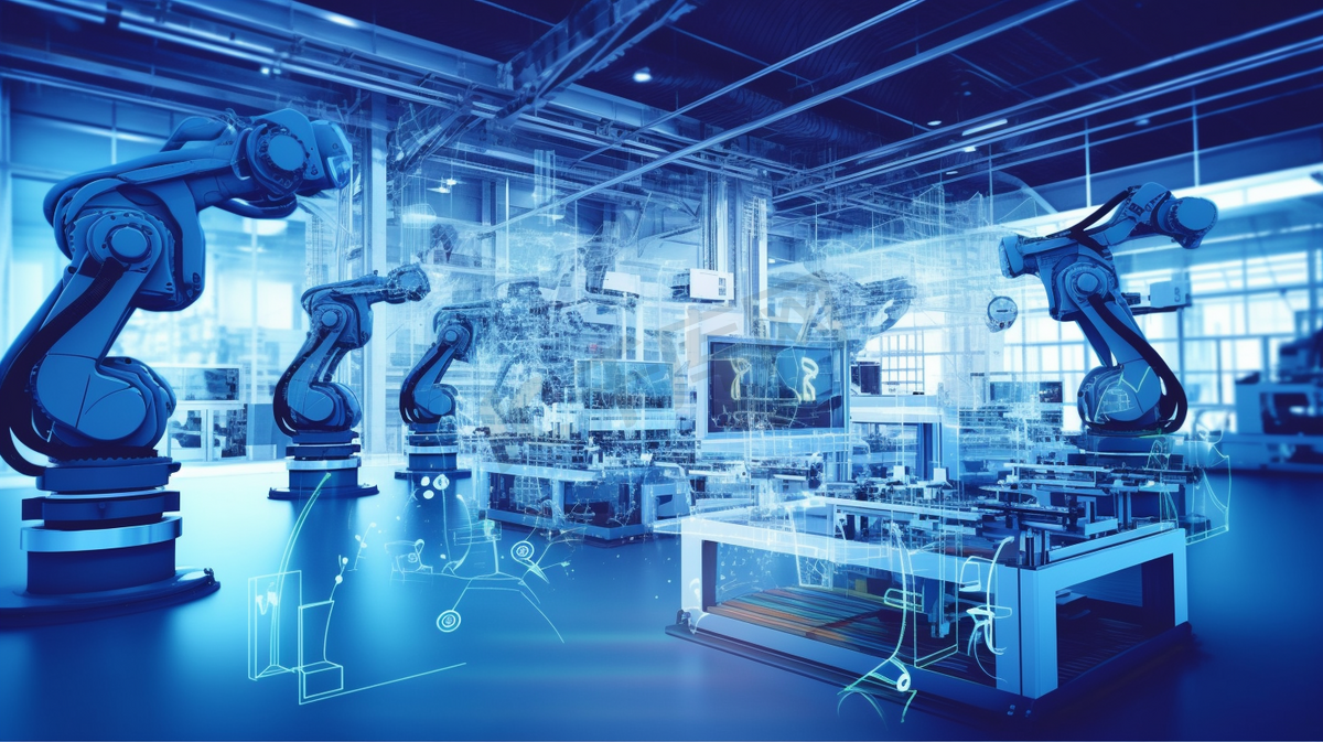工程技术和工业4.0智能工厂概念，图标图形显示通过互联网网络控制机器人和自动化机械的自动化系统。
图片