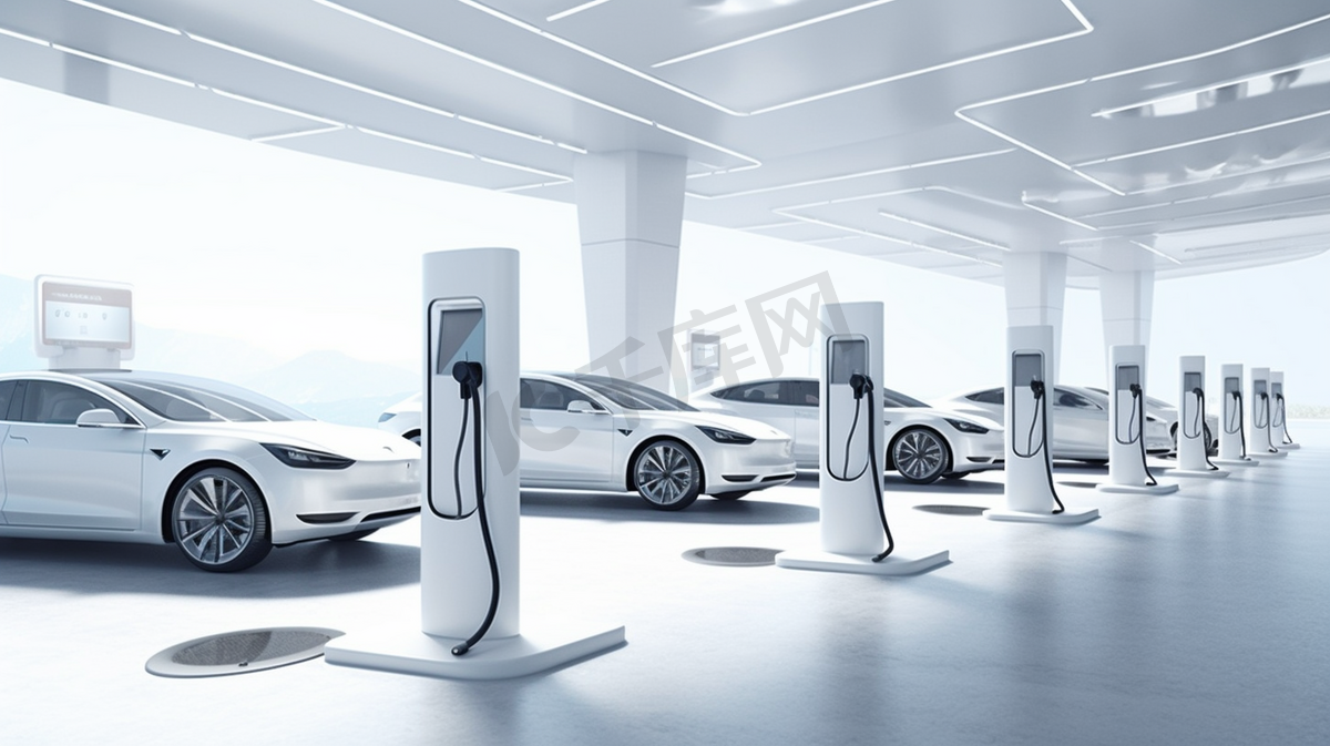 新能源汽车排队充电立体场景图片