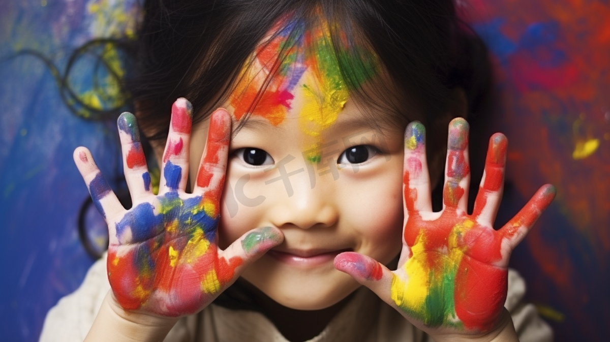 快乐儿童五颜六色的手绘画嬉戏图片
