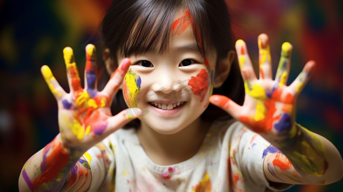 快乐儿童五颜六色的手绘画嬉戏图片