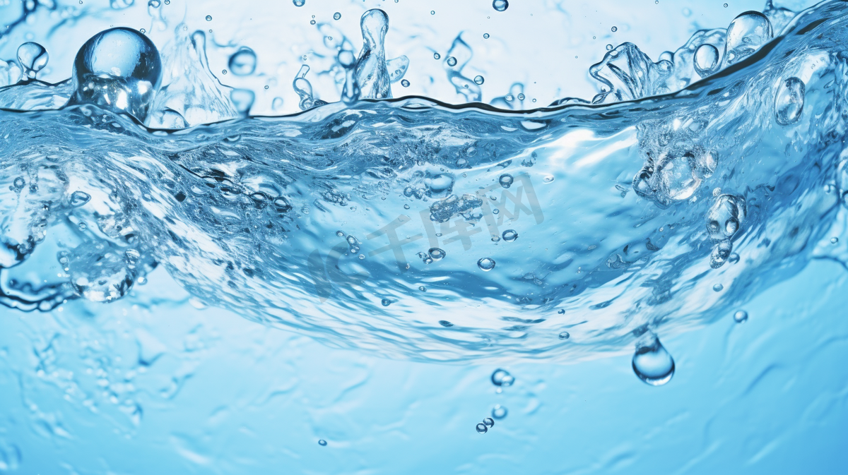 浅蓝色水面产品拍摄背景水波和水滴图片