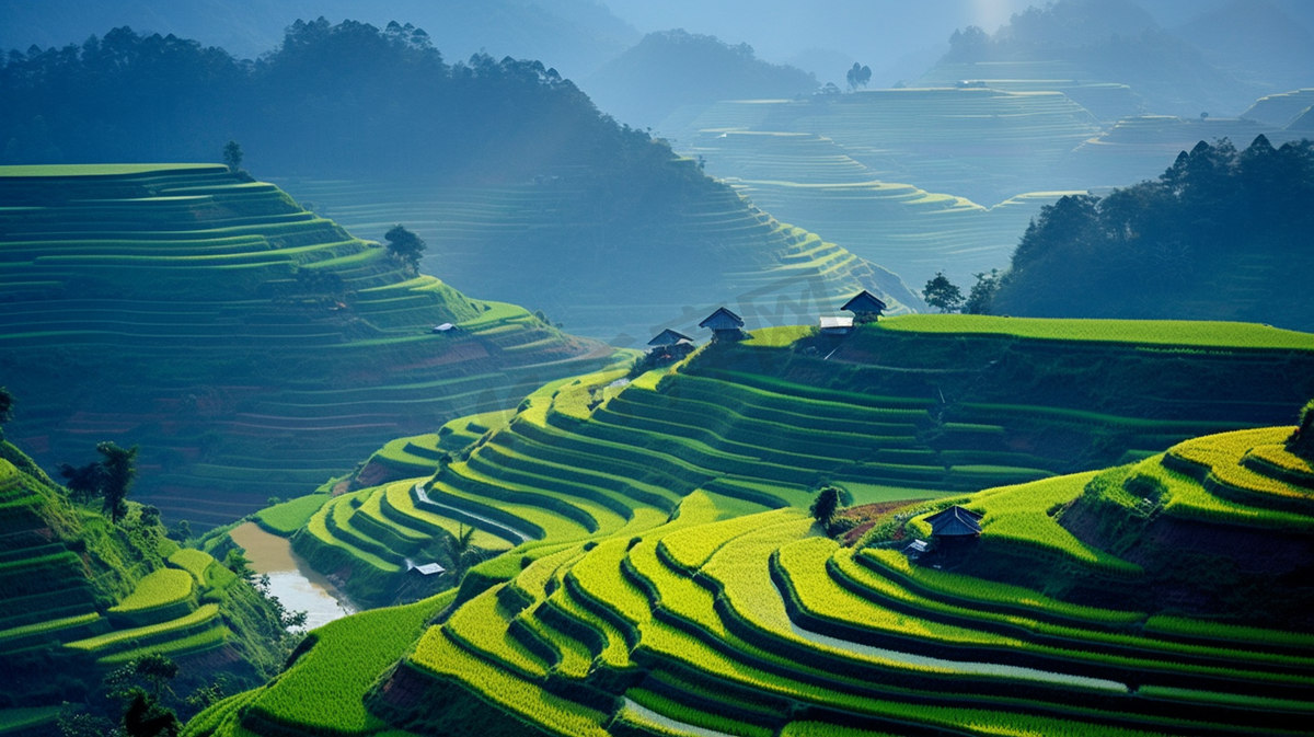 梯田风景自然乡村田园景色远景图片