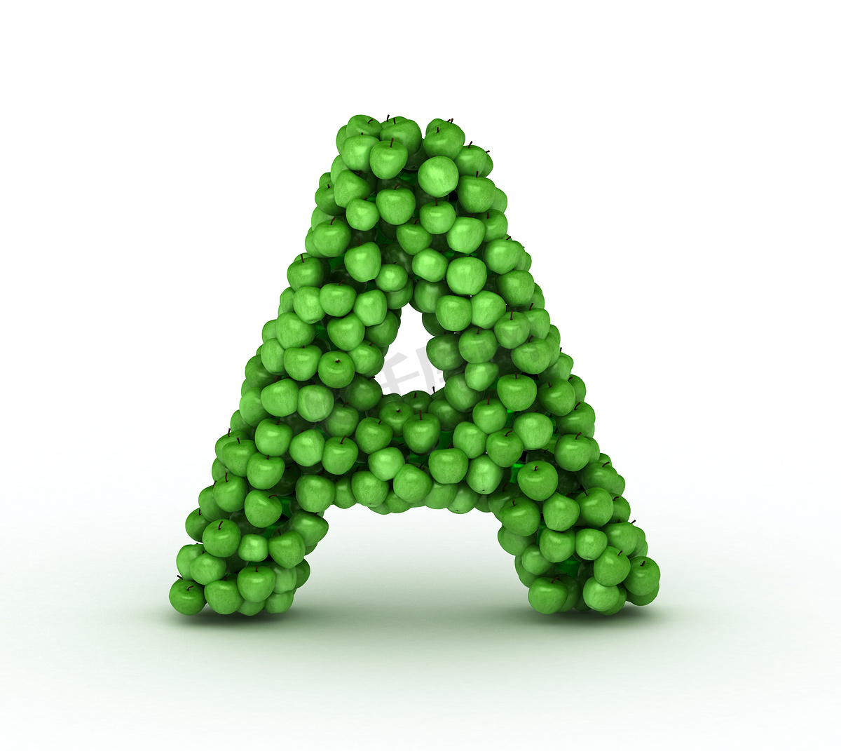 字母 A，来自分散的绿色新鲜苹果图片