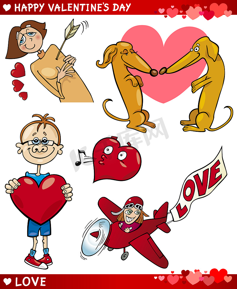 情人节卡通插画爱心套装图片