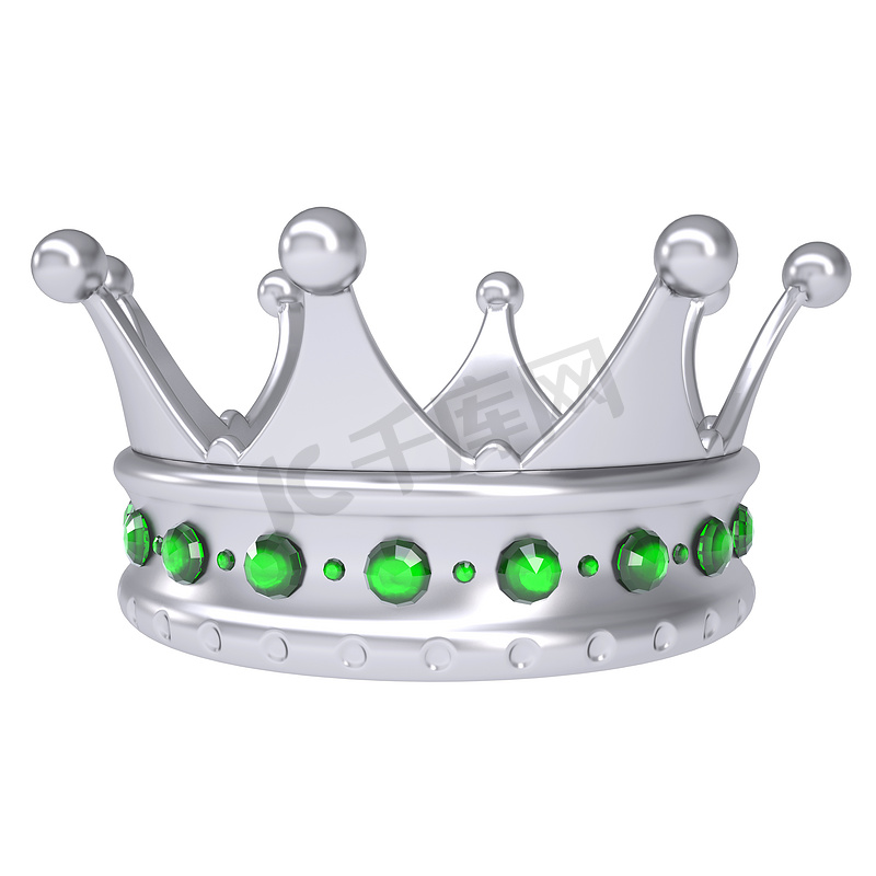 用绿色蓝宝石装饰的银色皇冠图片