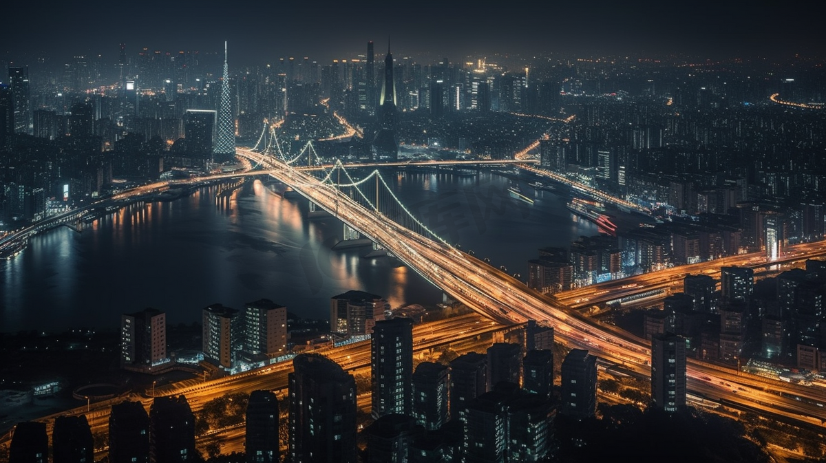 南京河西CBD商贸区南京眼与长江五桥夜景图片