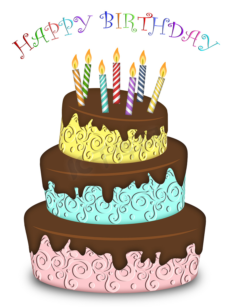 生日快乐三层搞笑蛋糕与蜡烛图片