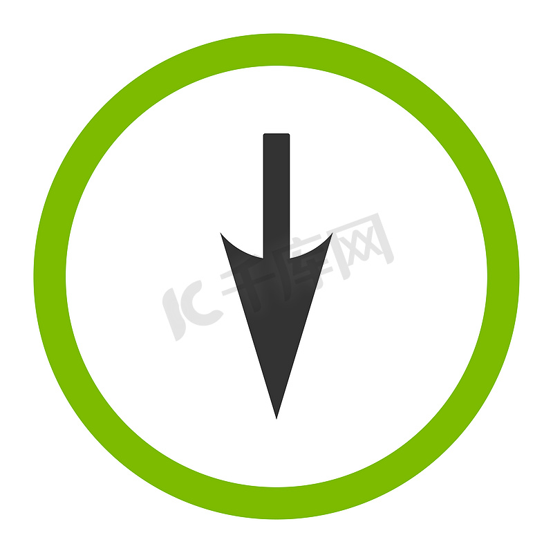 Sharp Down Arrow flat eco green and grey colors rounded raster icon图片