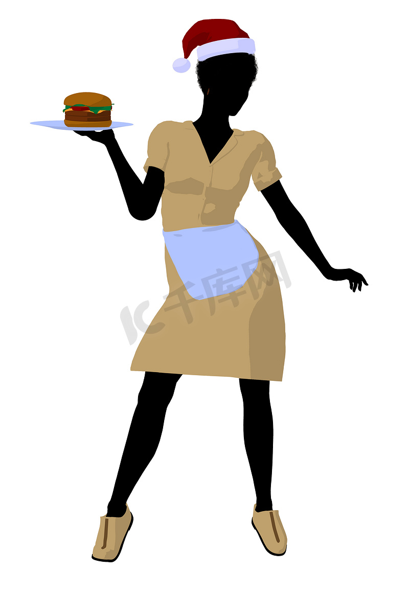 非洲裔美国女服务员插画剪影图片