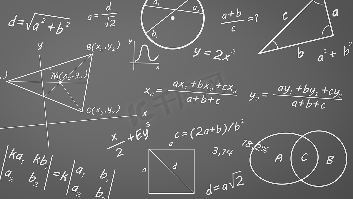 黑板上的数学公式、图表和符号图片
