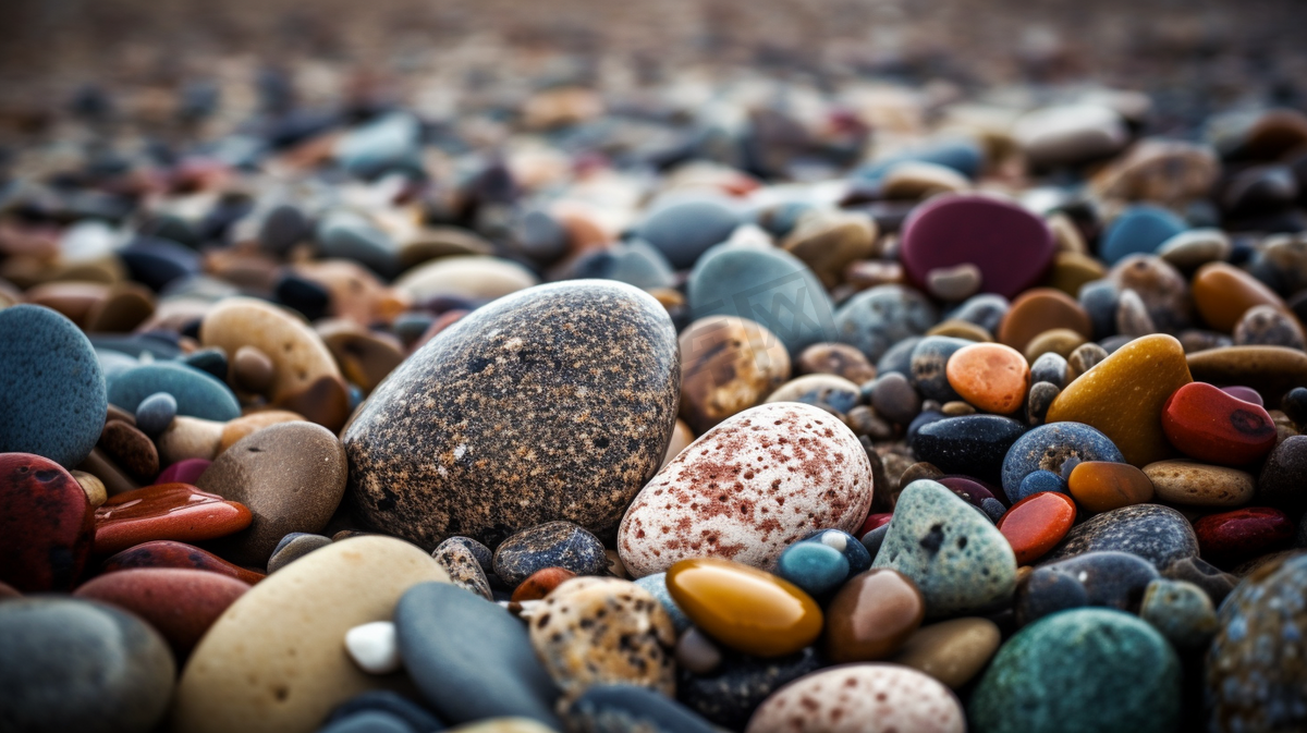海滩上岩石和鹅卵石的特写镜头图片