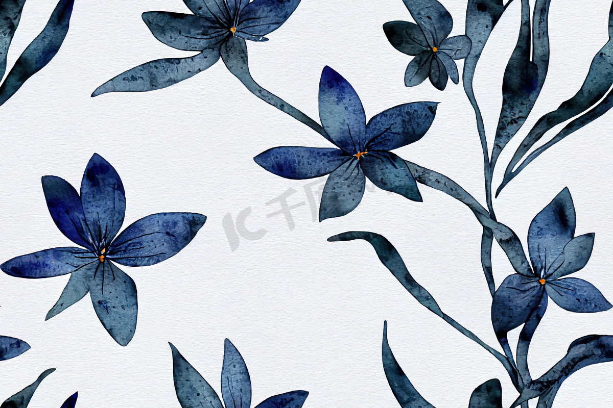 与精美蓝色花的花卉水平的无缝的边界，抽象图片