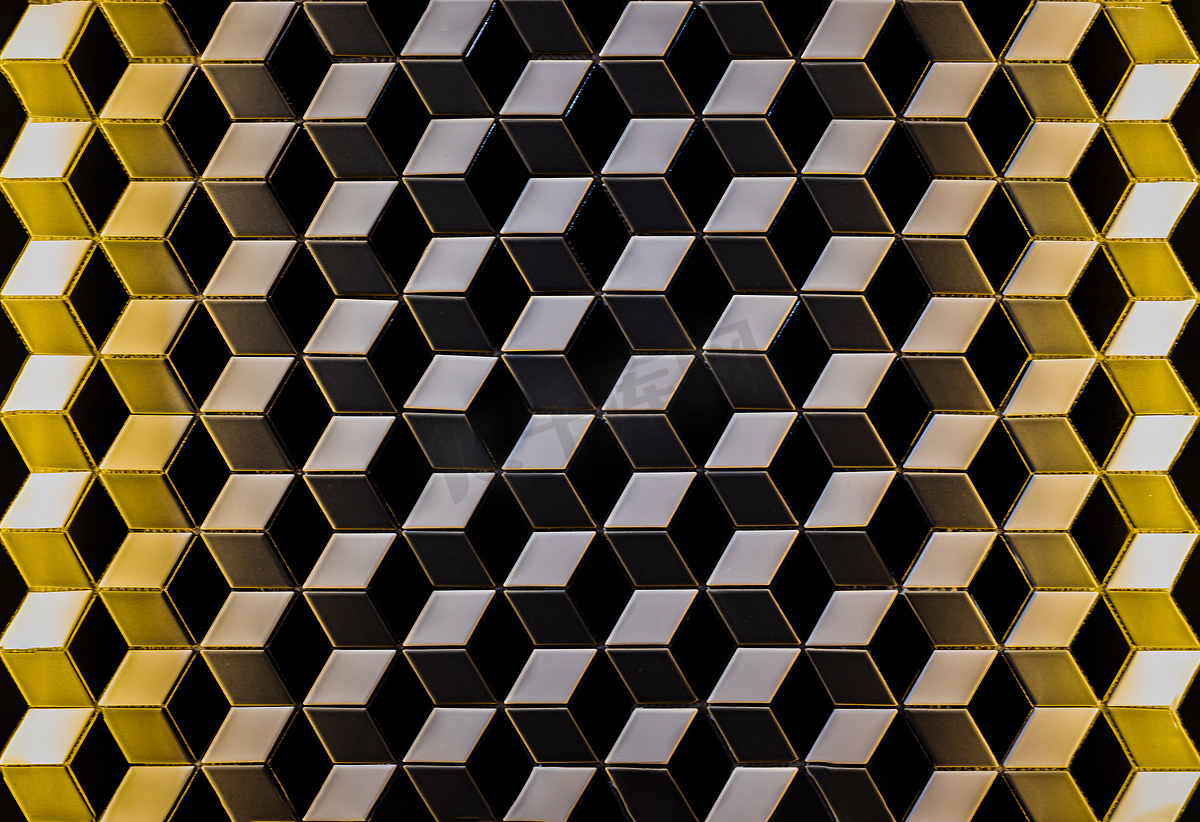 具有线条的抽象几何图案为背景，方形线条艺术渐变从黑色到黄色图片