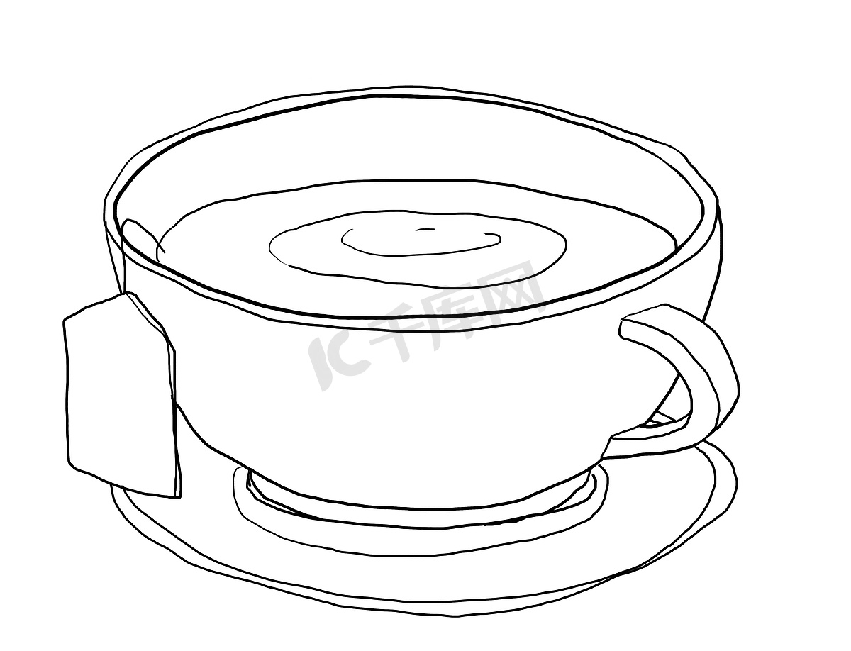 茶杯可爱艺术线条艺术插画图片