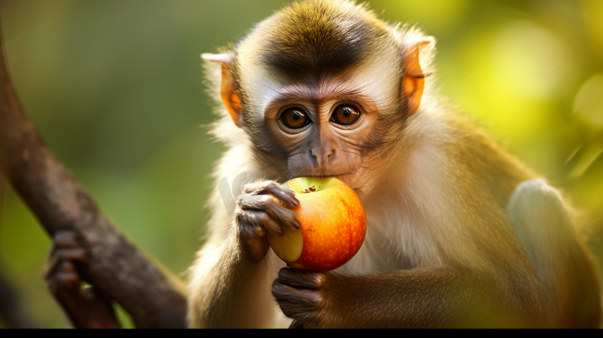 一只猴子在吃水果图片