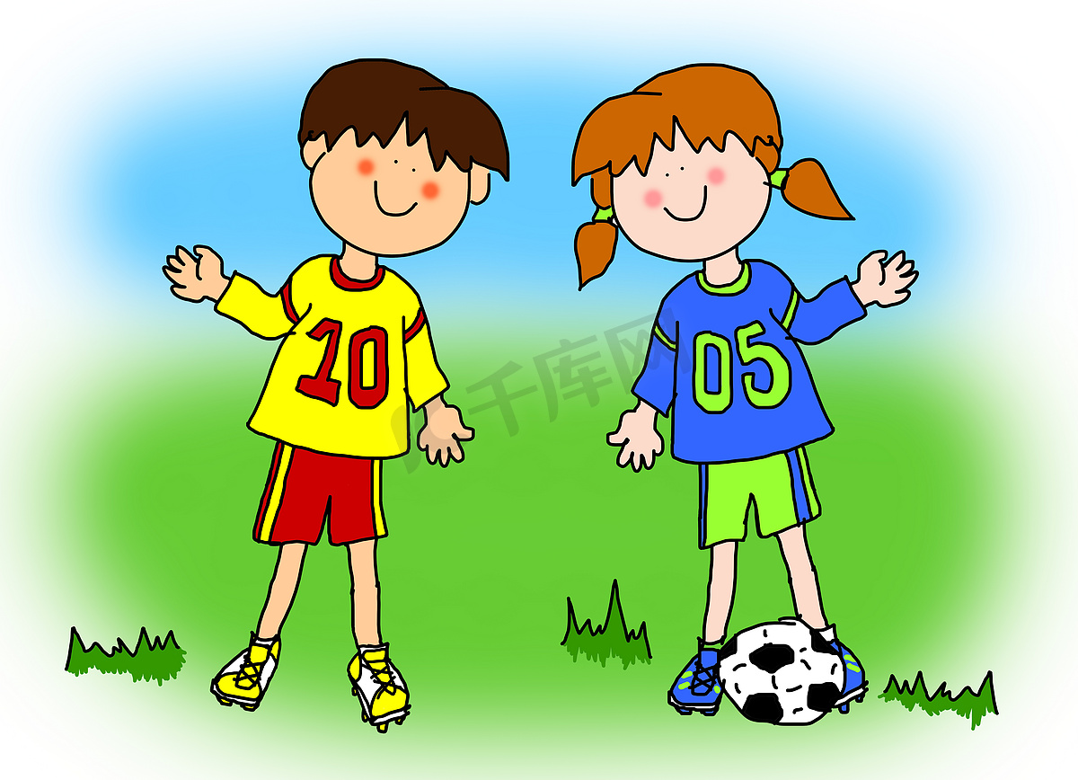 男孩和女孩卡通足球运动员图片