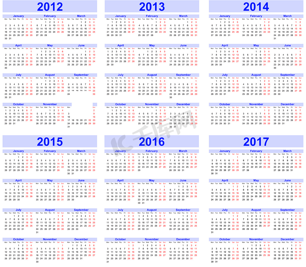 “日历 2012、2013、2014、2015、2016、2017”图片