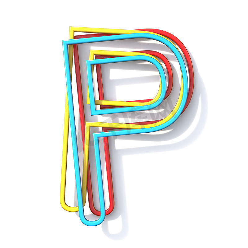 三种基本颜色线字体 Letter P 3D图片