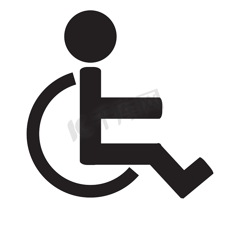 禁用标志图标。无效图标。坐在轮椅上的人。图片