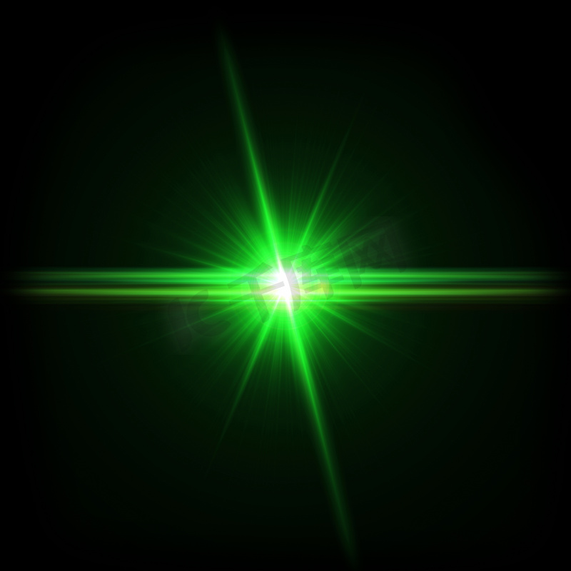 黑色背景上的绿光镜头耀斑。图片